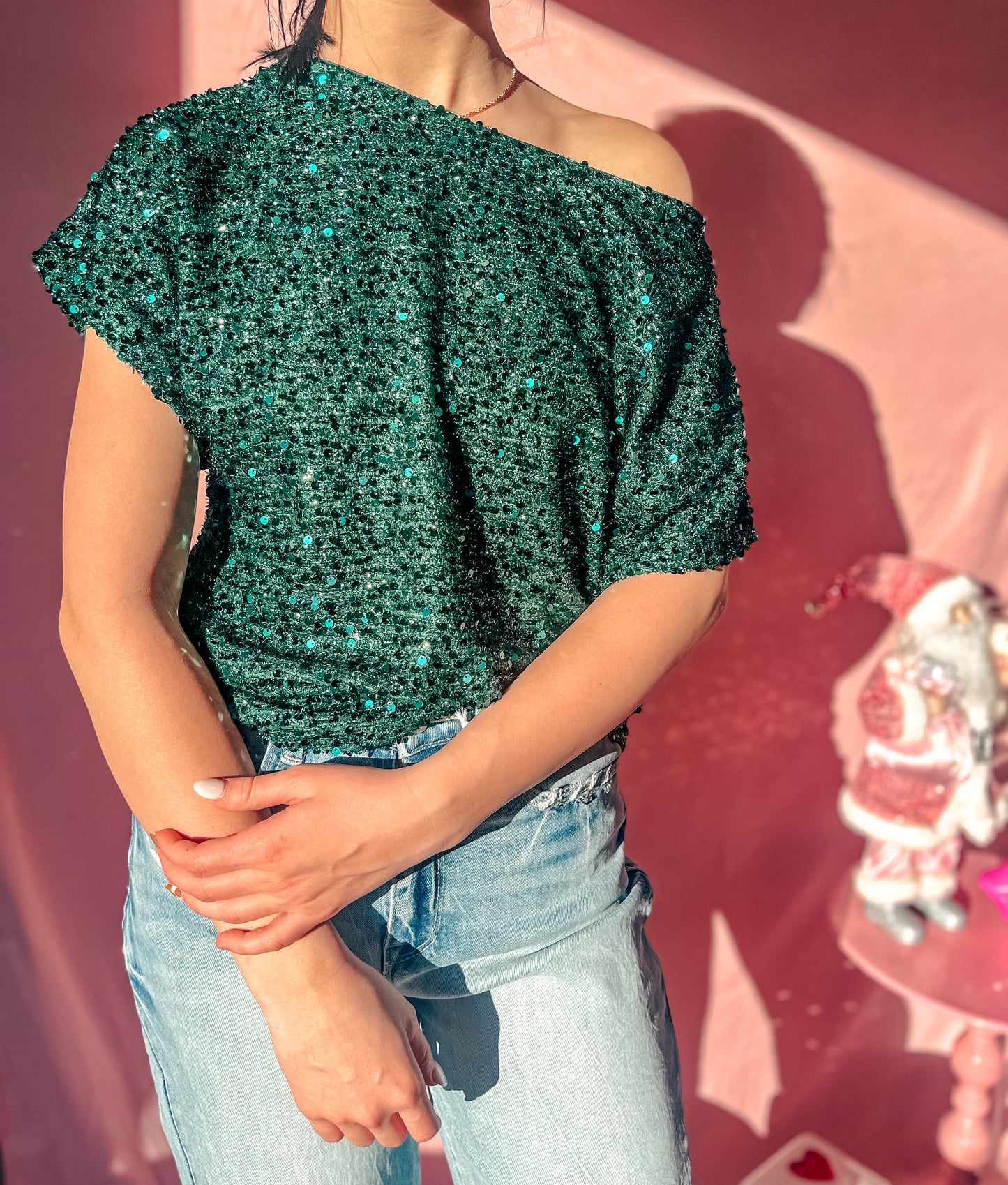 OFF THE SHOULDER SEQUIN TOP