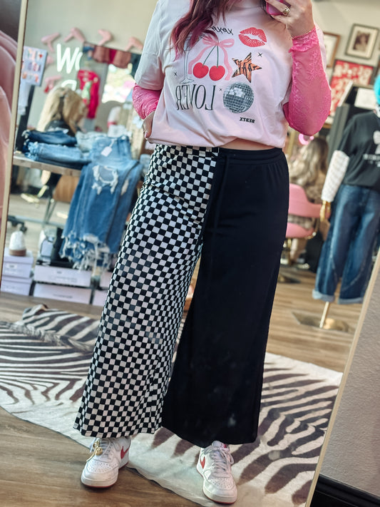 HALF & HALF CHECKERED CROP PANTS