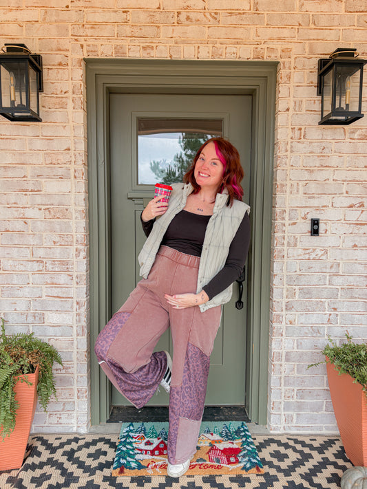 Mineral Wash Leopard Patchwork Pants