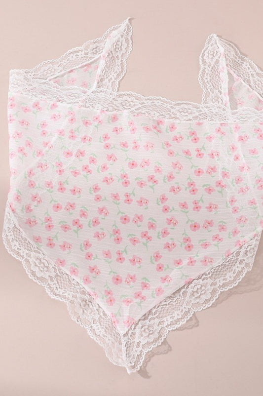 LACE FLORAL BANDANA HAIR SCARF