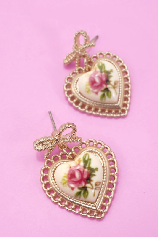 VINTAGE ROSE PORCELAIN DROP EARRINGS