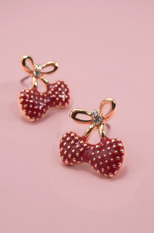 CHERRY BOW STUD EARRINGS