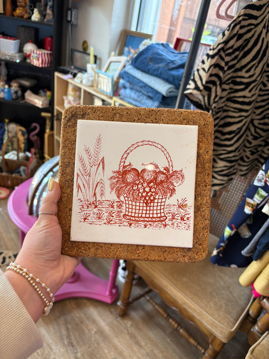 Vintage Cork Framed Ceramic Tile