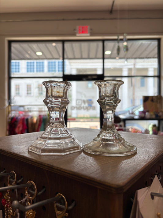 Set of 2 Glass Candle Sticks