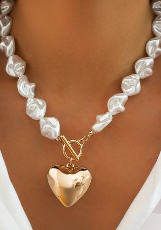 Pearl Beaded Heart Necklace
