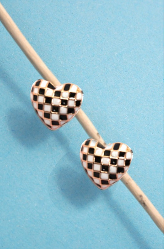 Checkered Heart Earrings