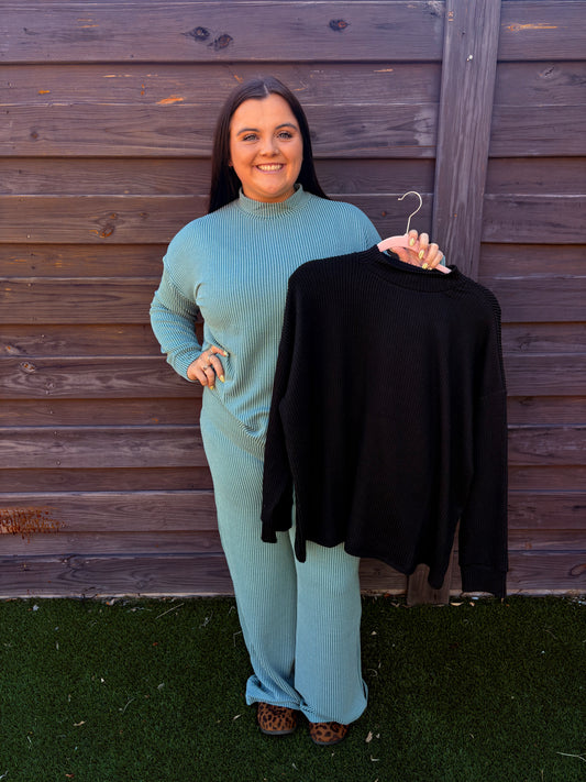 Everyday Ribbed Mock Neck Long Sleeve Set