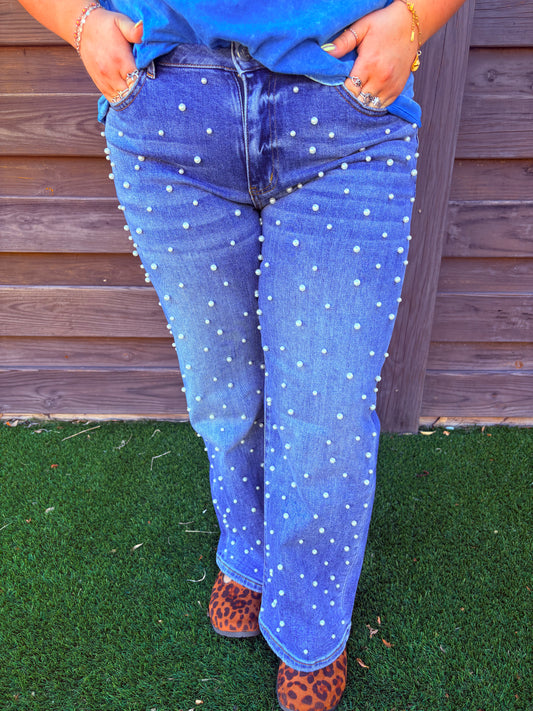DENIM & PEARLS CROP JEAN