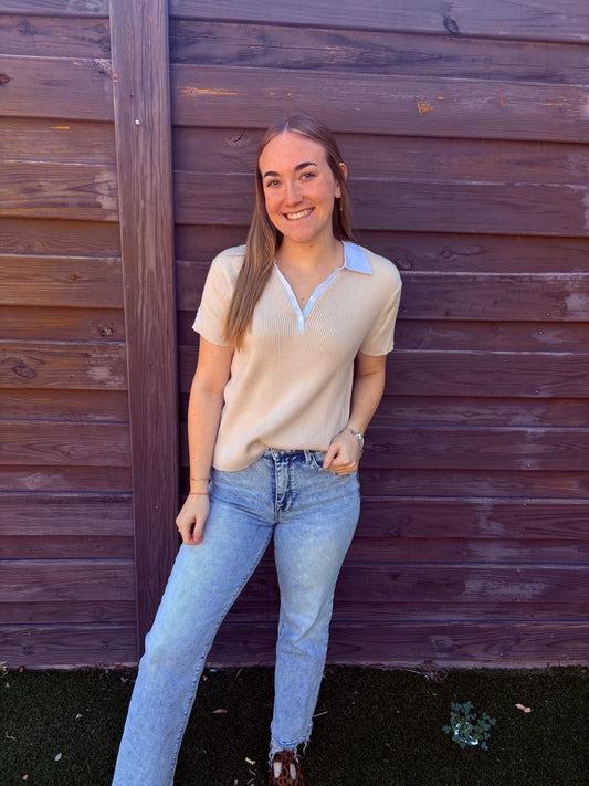 Relatively Ribbed Collared Tee (S/M)