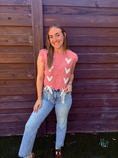 Butterfly Lace Accent Vest Top