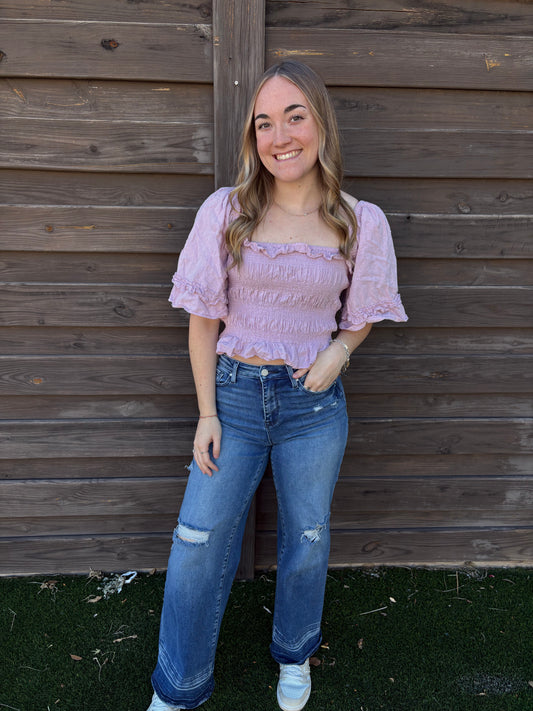 Pink Ruffle Crop Top (M)