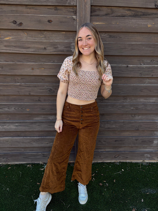 Corduroy Brown High Rise Wide Leg Jeans (8)