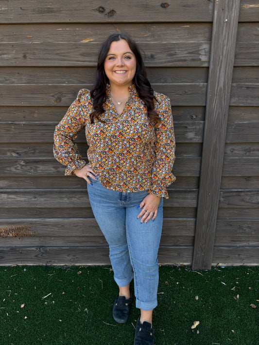 Floral V-Neck Long Sleeve (M)