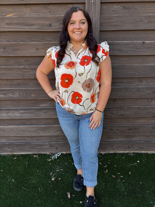 Floral Ruffle Sleeve Top (M)