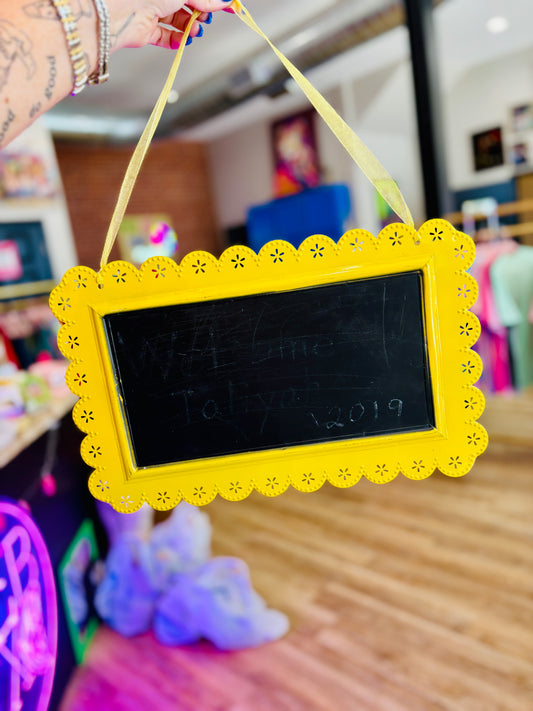 YELLOW CHALKBOARD SIGN