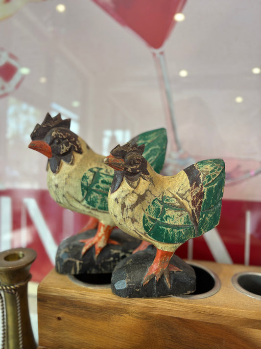 Vintage Wooden Roosters (Set of 2)