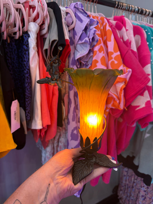 Vintage Art Deco Iron Cherub Tulip Lamp
