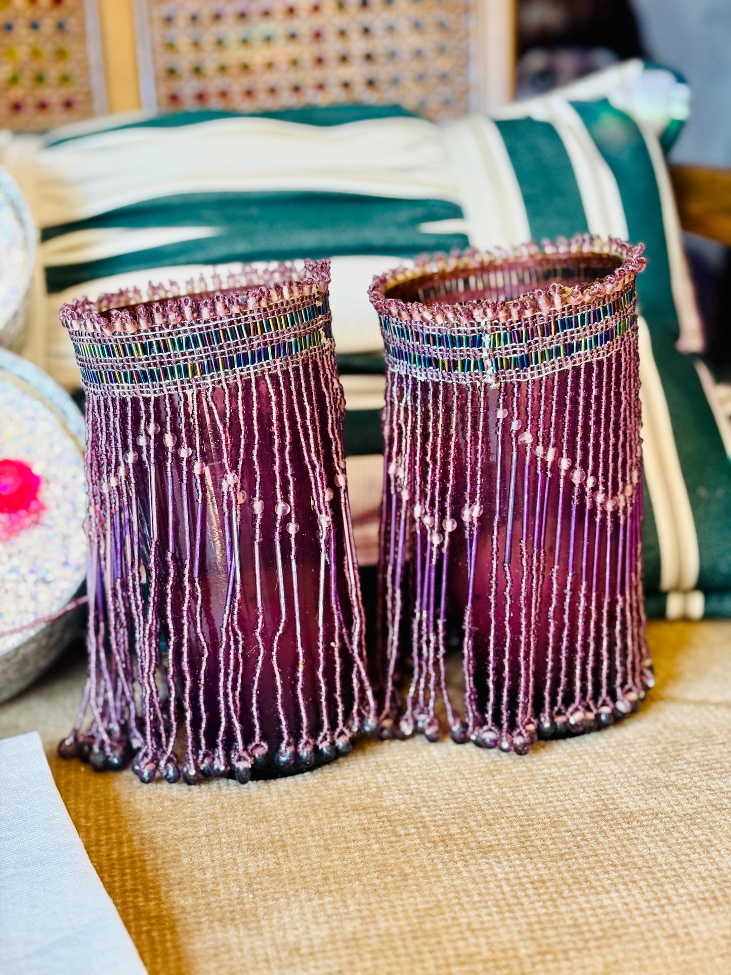 SET OF 2 BEADED CANDLE HOLDEERS