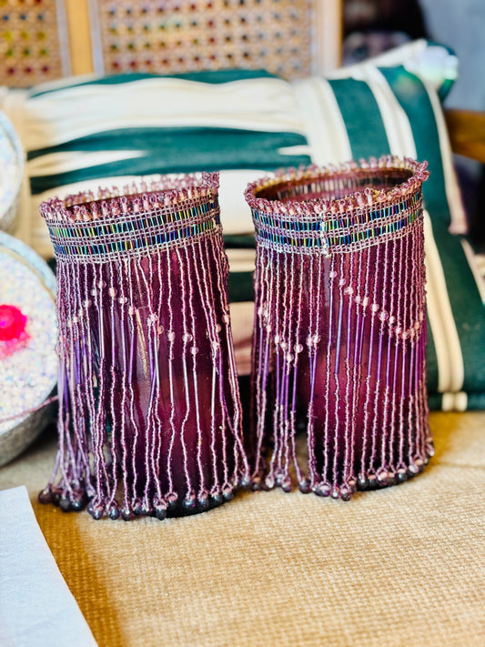 SET OF 2 BEADED CANDLE HOLDEERS
