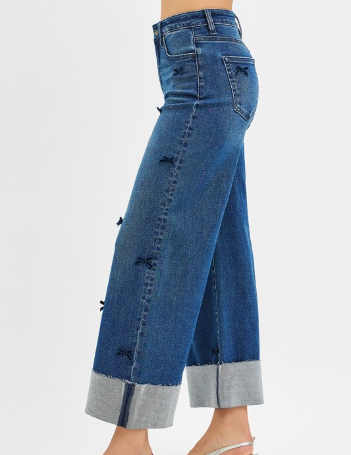 High Rise Crop Wide Leg Ribbon Jeans