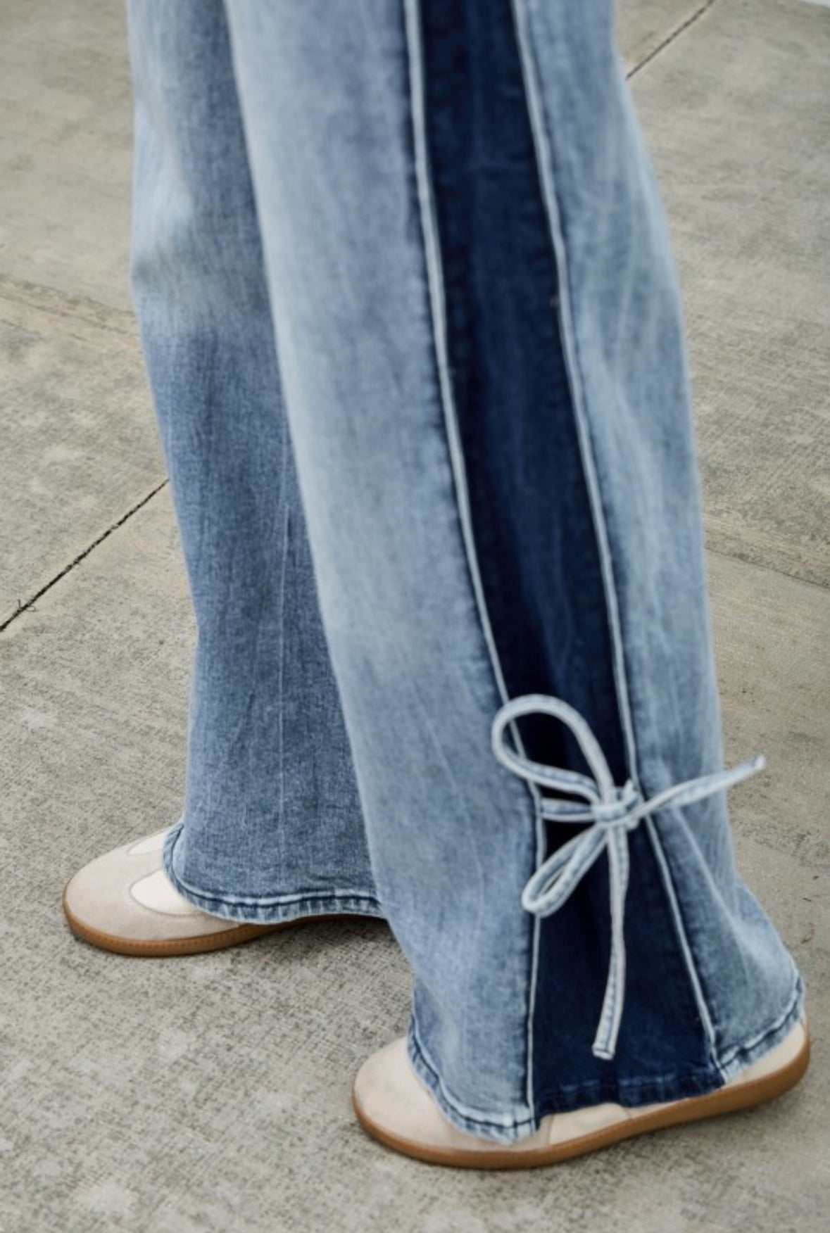 {DIBS} High Rise Contrast Wide Leg W/ Ribbon Tie