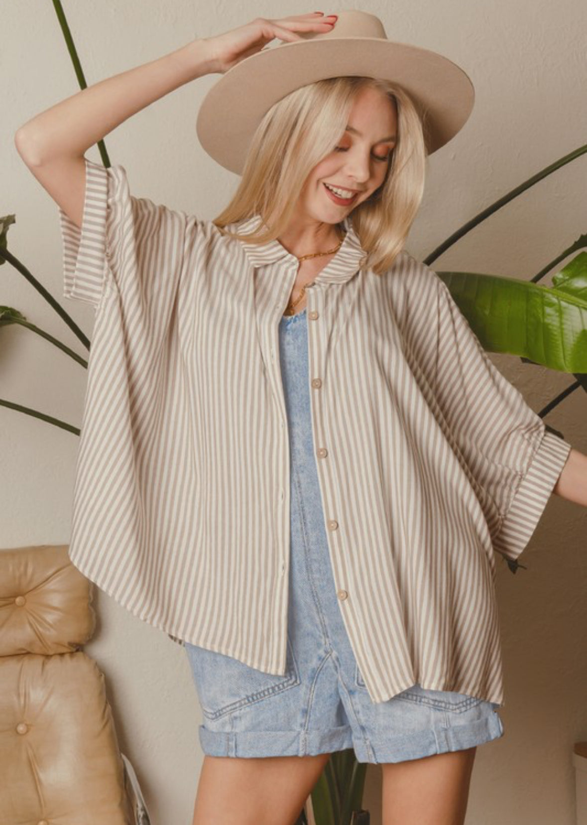 Rayon Striped Short Sleeve Button Up Shirt