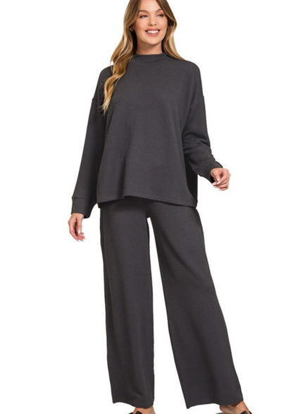 Everyday Ribbed Mock Neck Long Sleeve Set