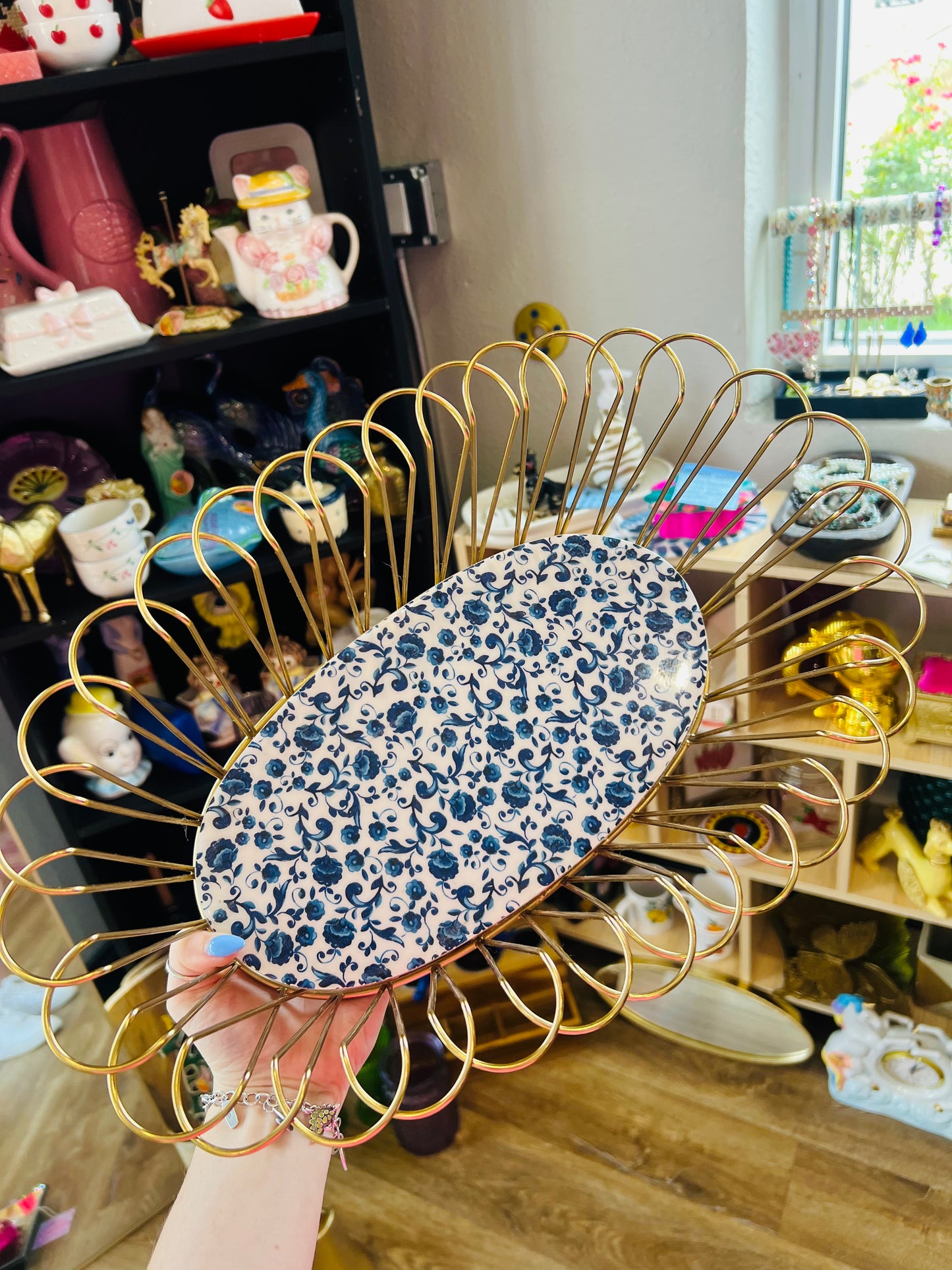 Blue & Gold Ceramic Basket