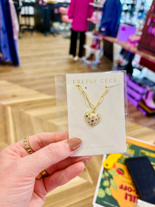 White Enamel Heart Charm Necklace