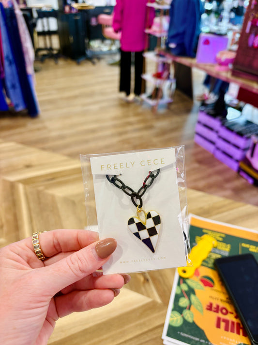 Checkered Heart Charm Necklace