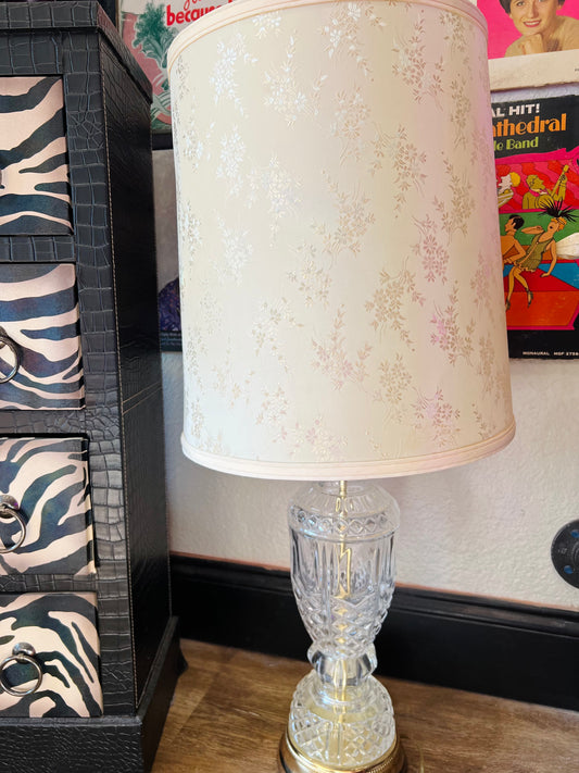 Gold and Crystalized Bottom with Flower Detail Shade Lamp