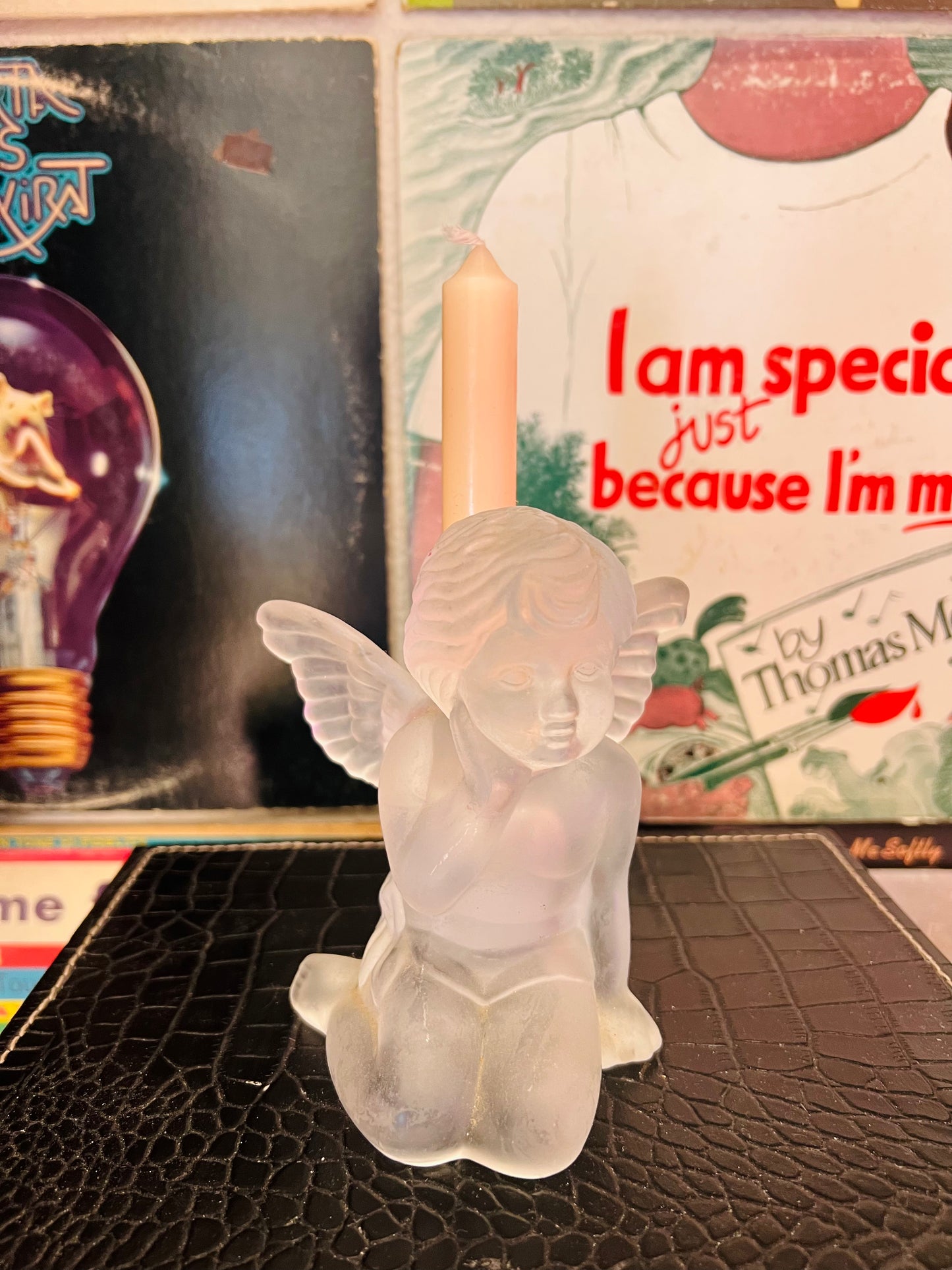 Glass Baby Cherub Candle Holder