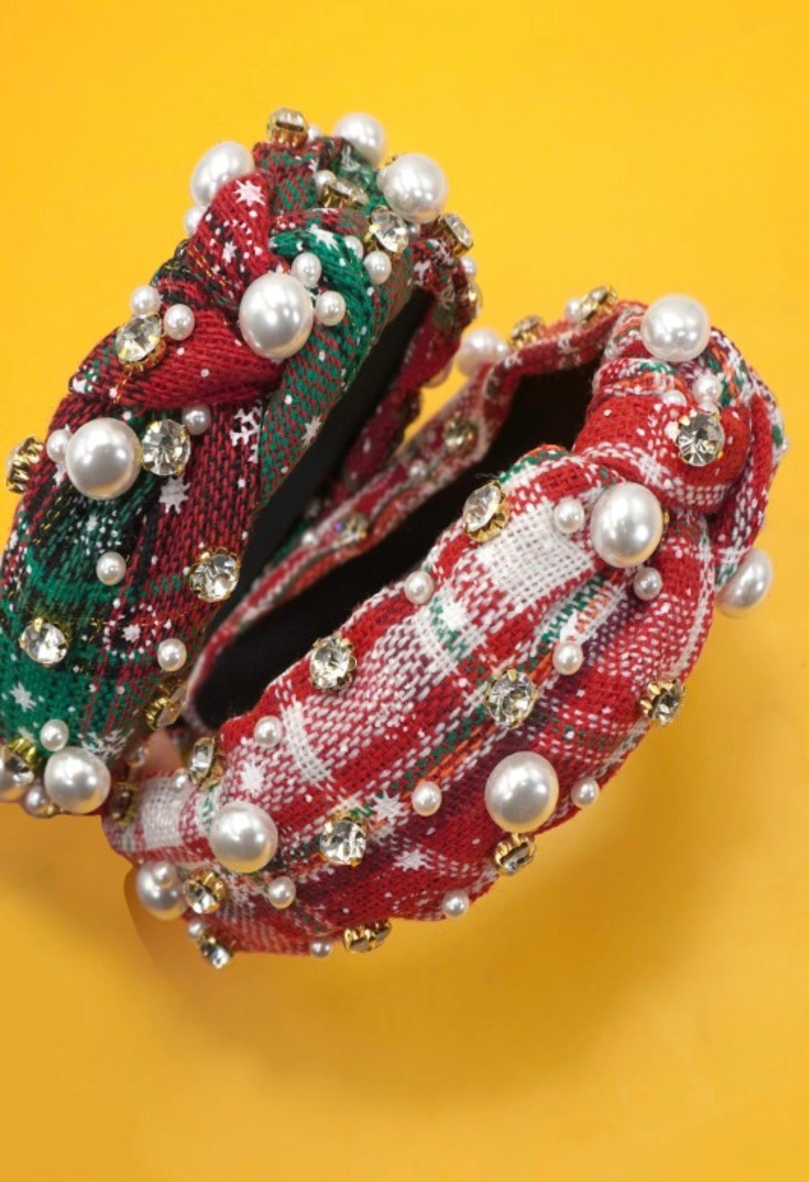 Christmas Plaid & Pearl Headbands