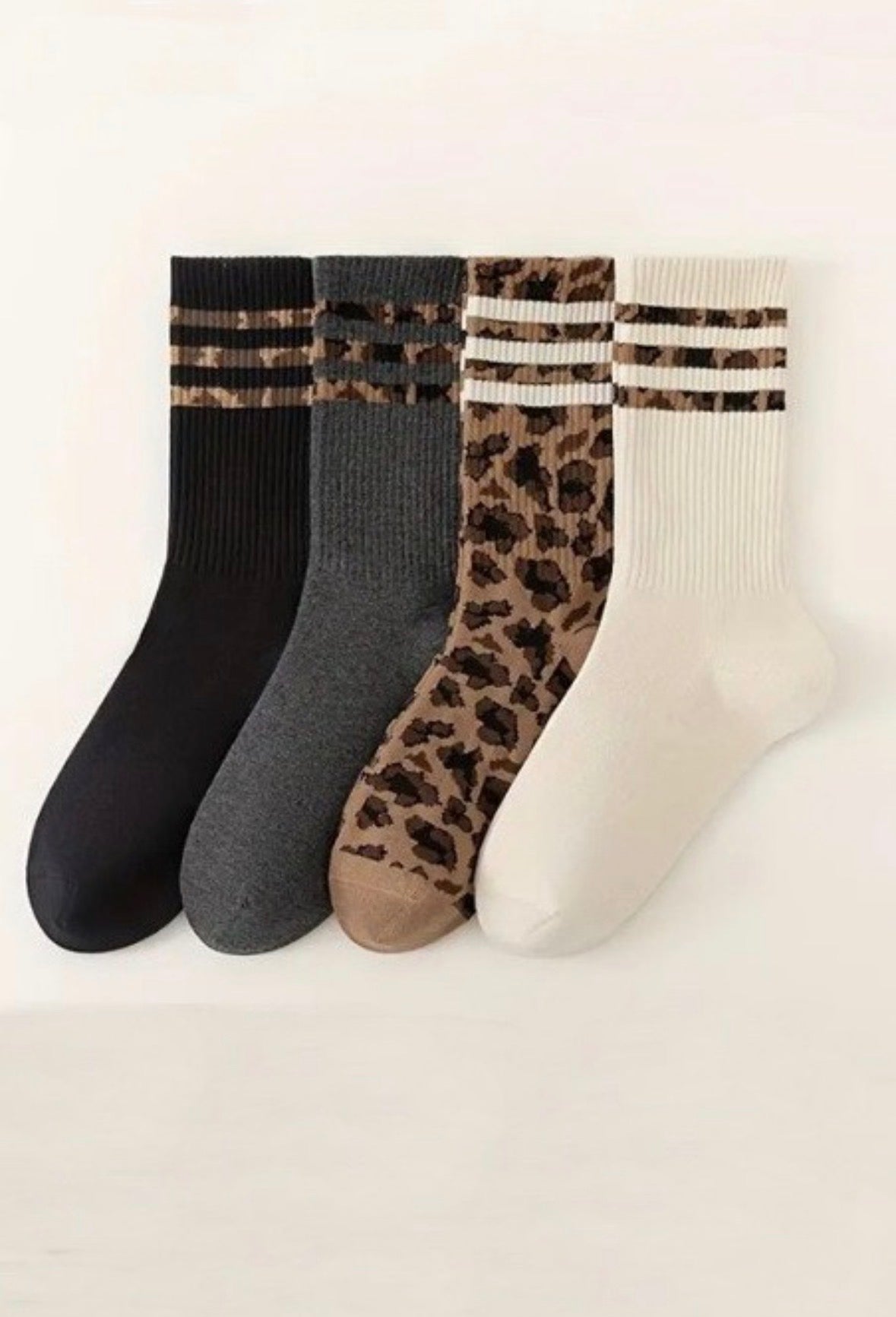 Neutral Leopard Crew Socks