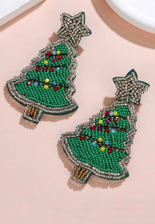 Christmas Tree Beaded Earrings